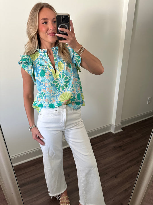 Erica Floral Ruffle-sleeve Blouse
