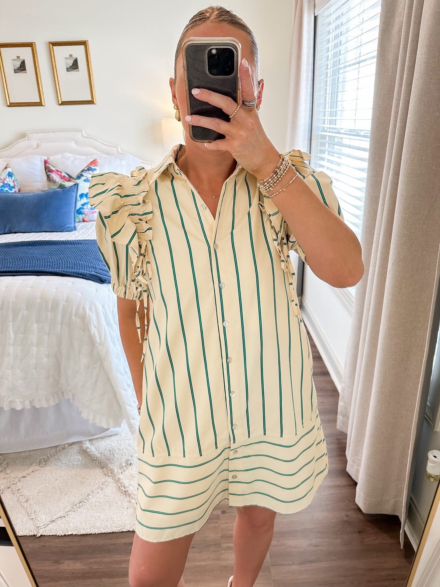 Nova Stripe Dress- Green/Cream