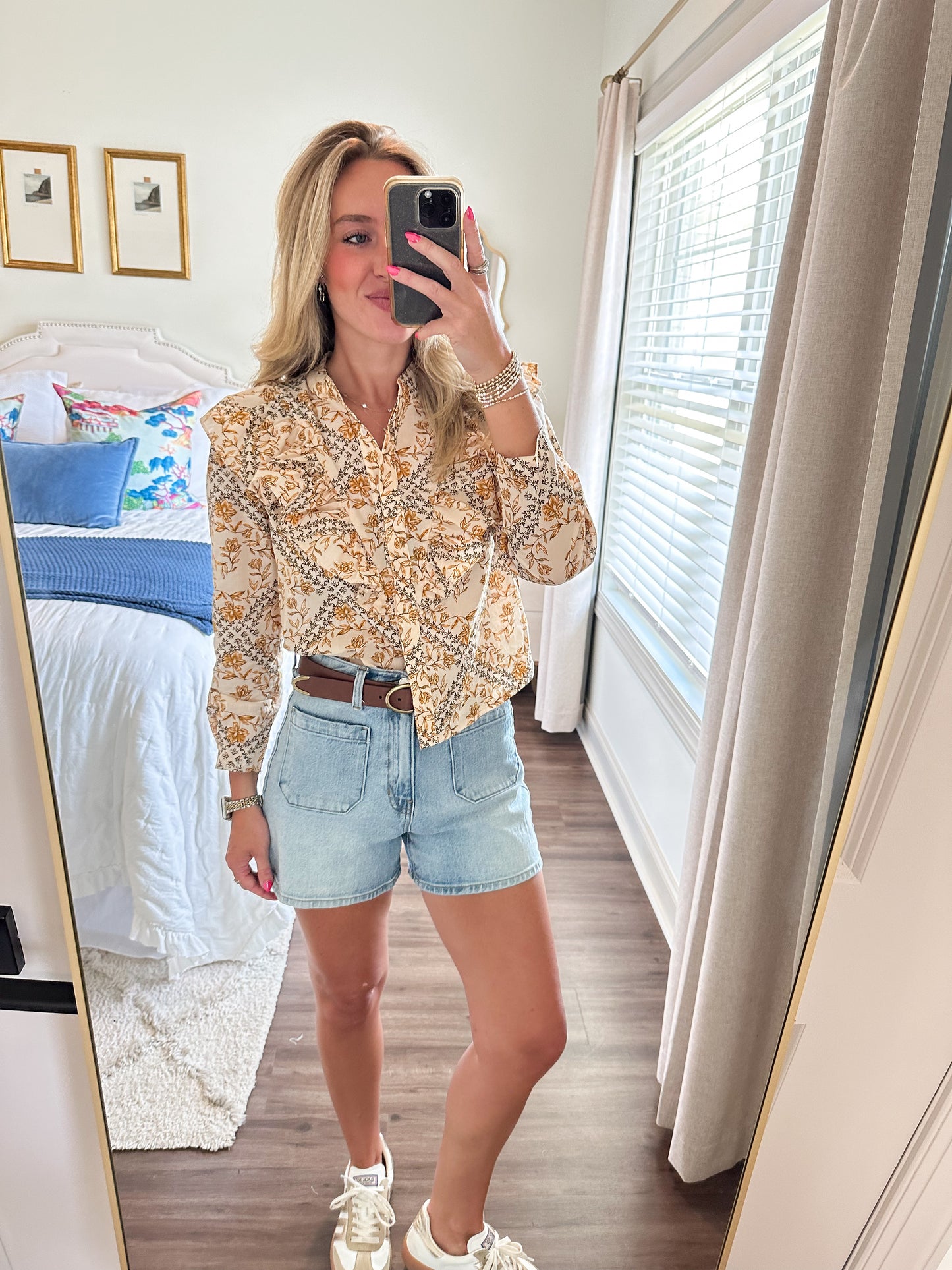 Belle Ruffled Shirt- Natural/Multi
