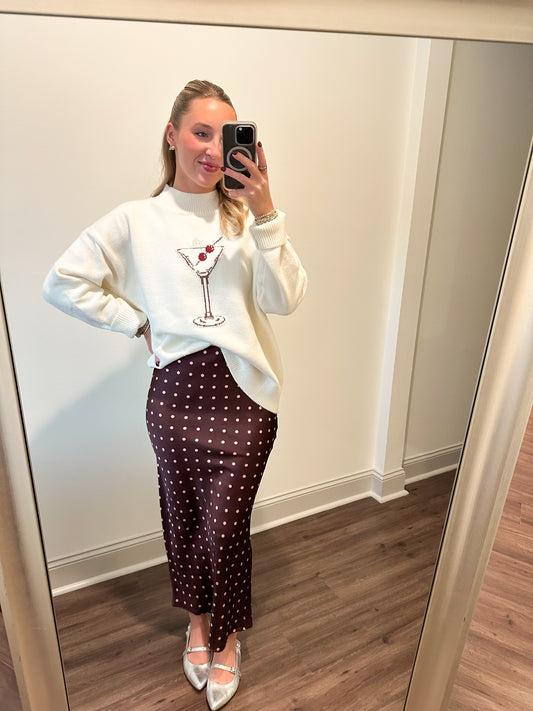 Windy Polka Dot Skirt- Wine/Blush