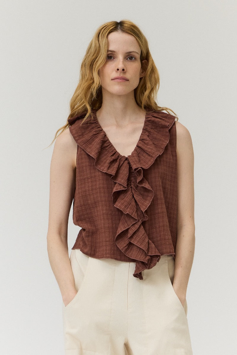 Emmy Ruffle Top- Brick