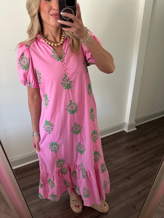 Botanical Maxi Dress- Pink