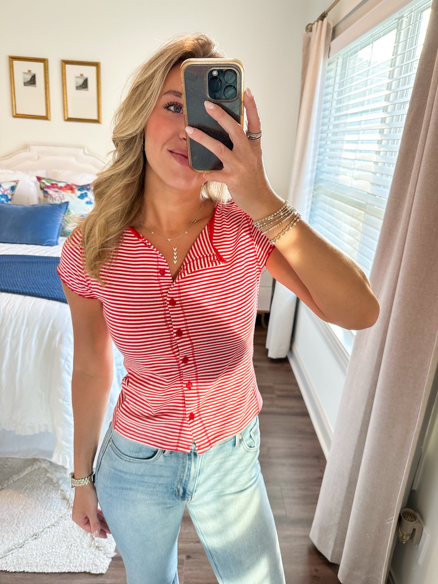 Tahni Stripe Top- Red/White