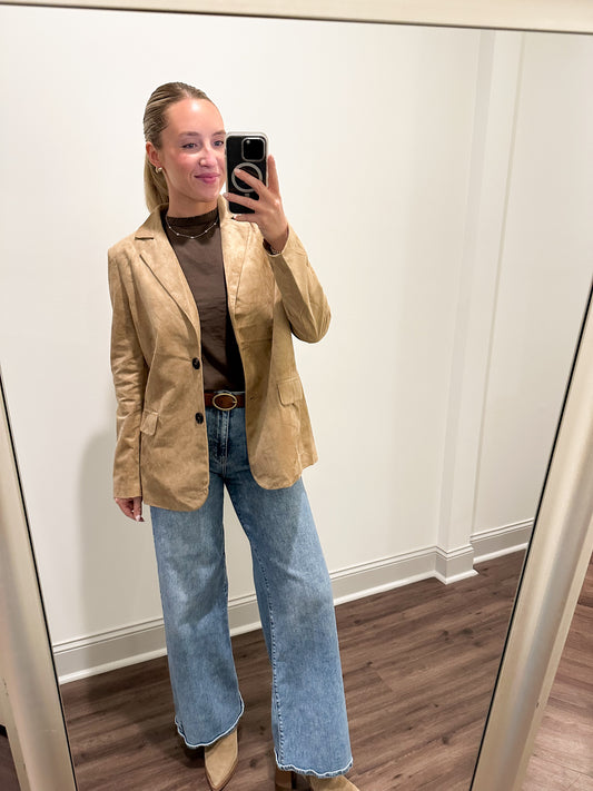 Suede Blazer Jacket- Taupe
