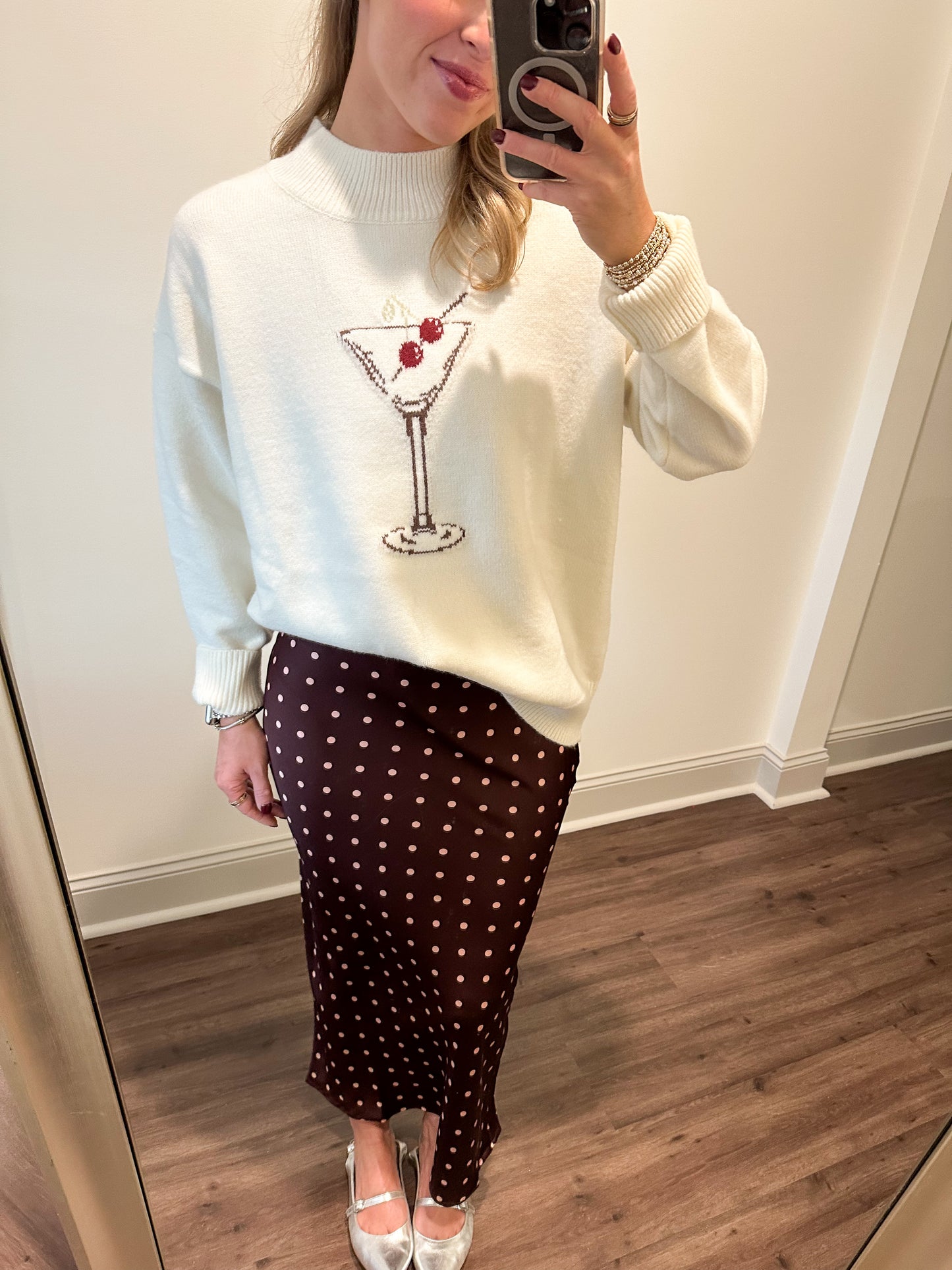 Cherry Martini Sweater- Cream
