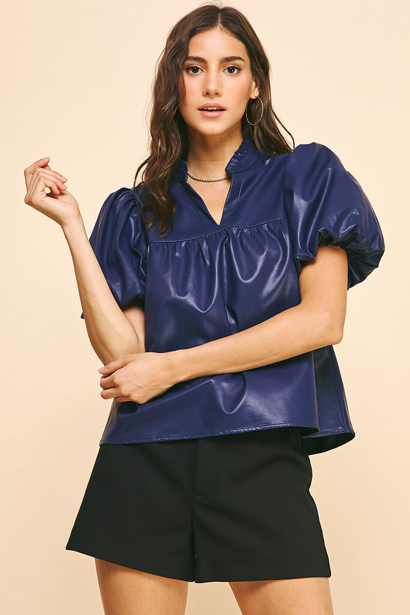 Navy Leather Top
