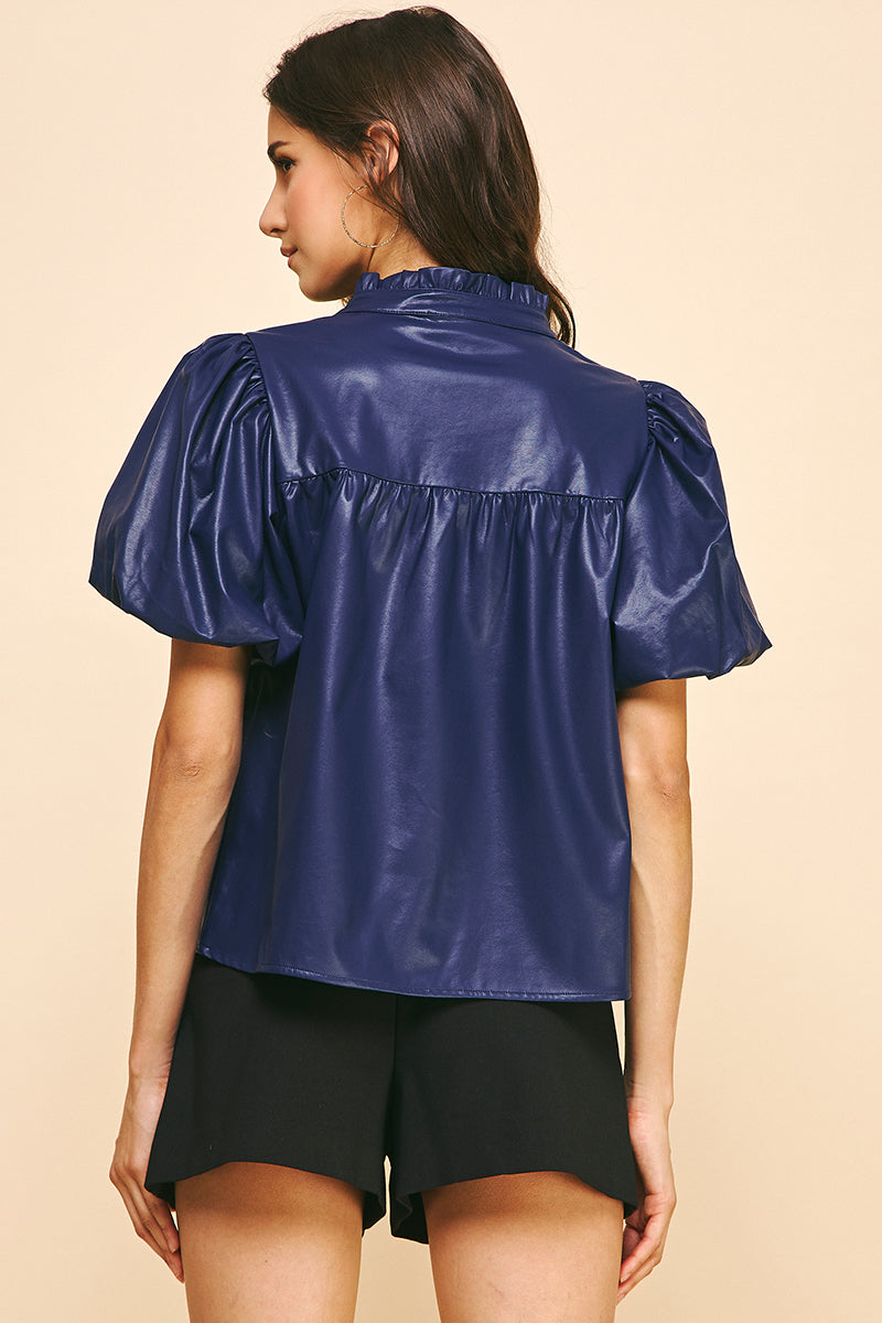 Navy Leather Top