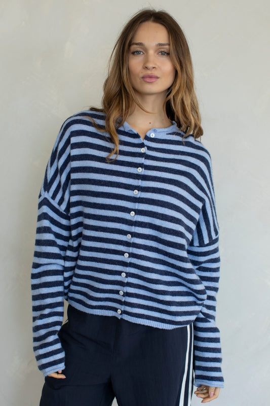 Piper Cardigan Striped- Dusty Blue