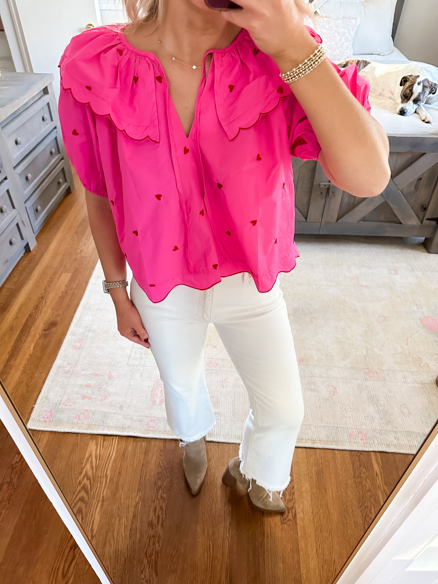 Stitch of Love Top- Hot Pink