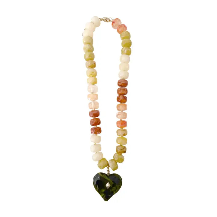 Holden Beaded Necklace with Heart Charm- Pastel