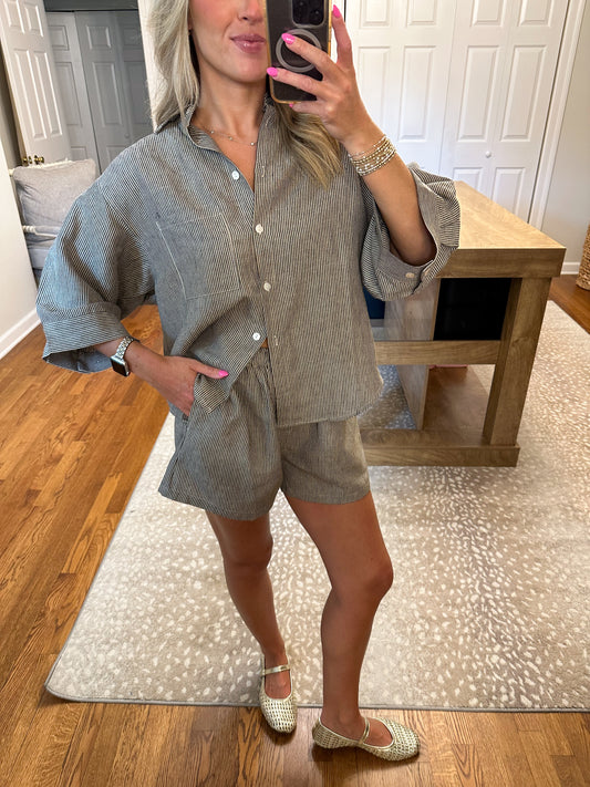Penelope Linen Set- Black/Taupe