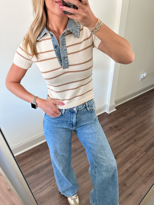 Shyla Striped Top- Natural/Mocha