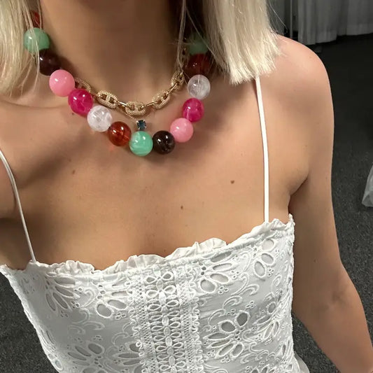 Celia Chunky Beaded Necklace - Pastel