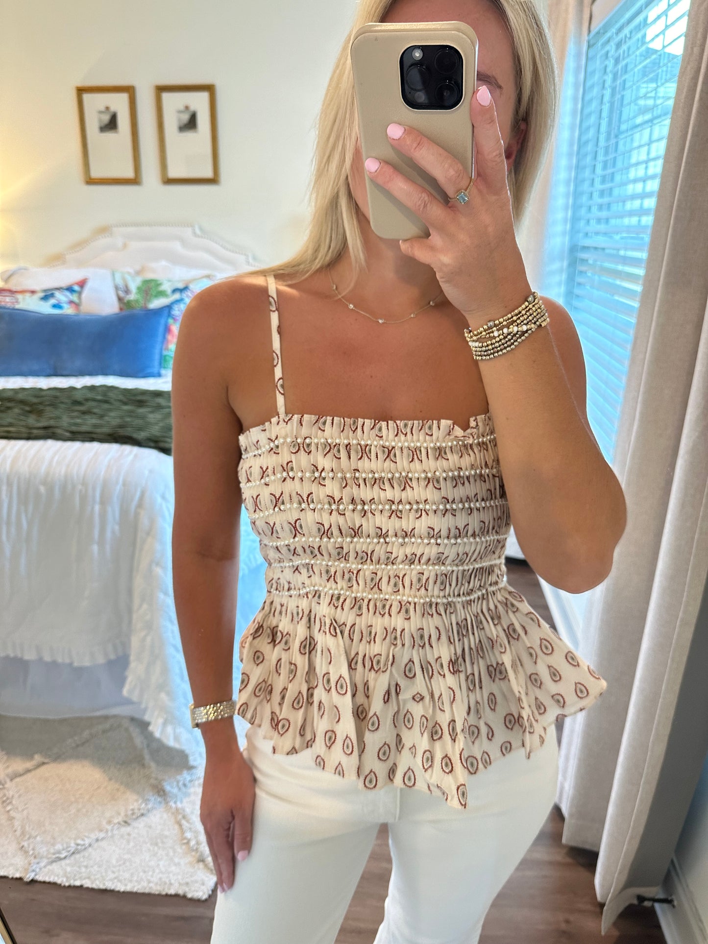 Pearl Smocked Top- Natural