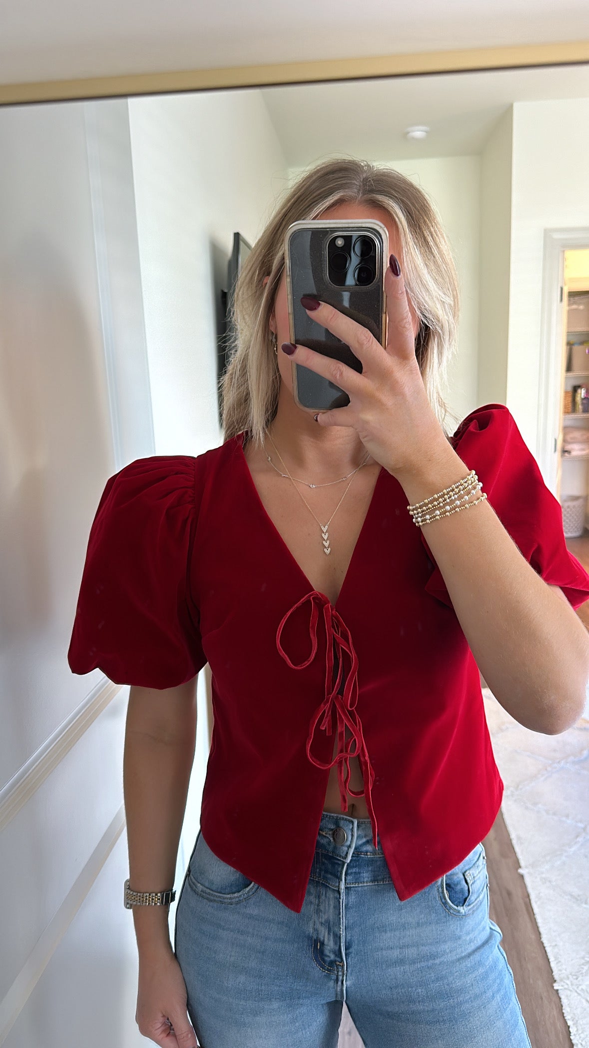 Carmin Velvet Top- Red