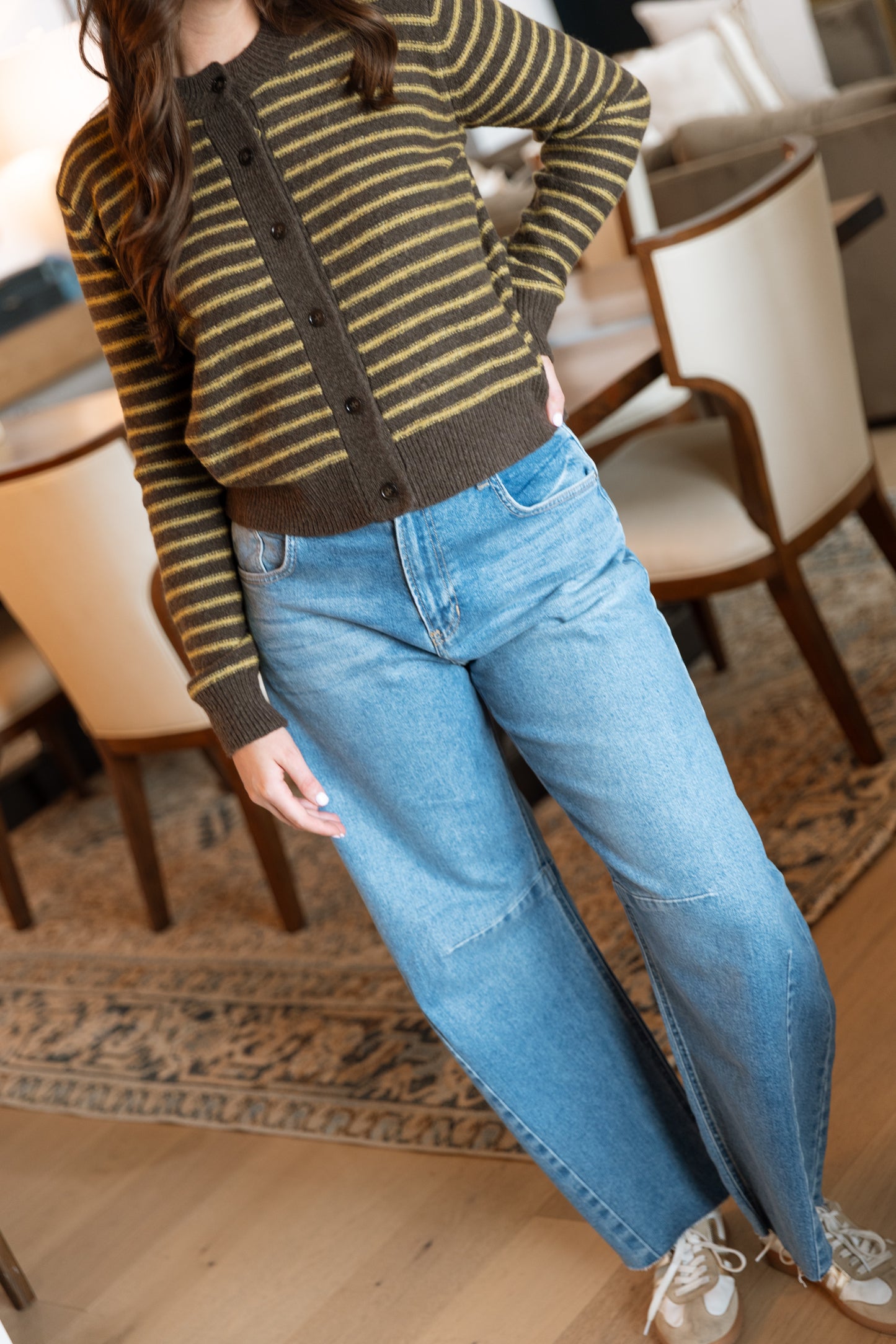 Celine Stripe Cardigan- Chestnut