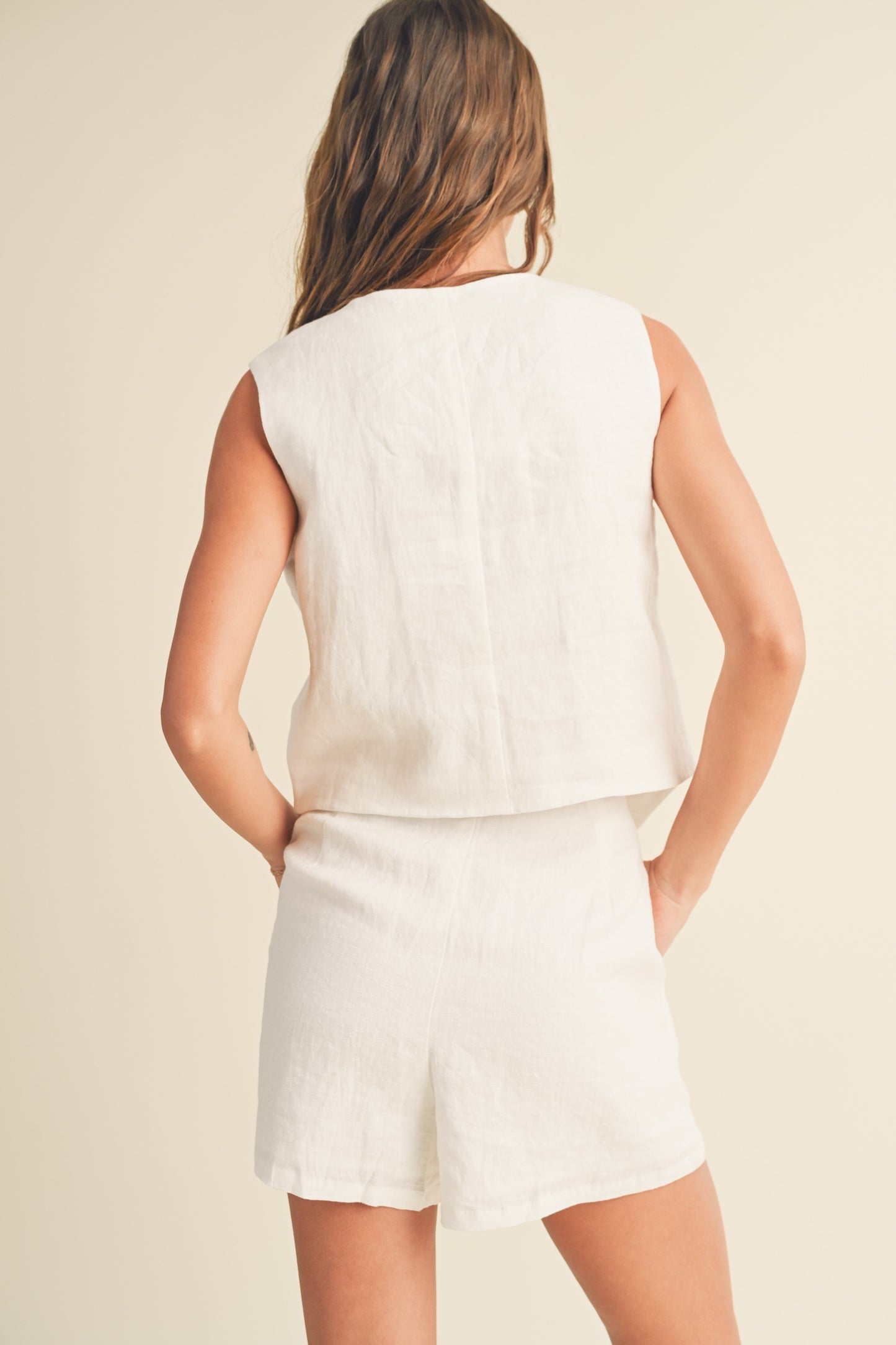 Linen Tuxedo Vest Set- White