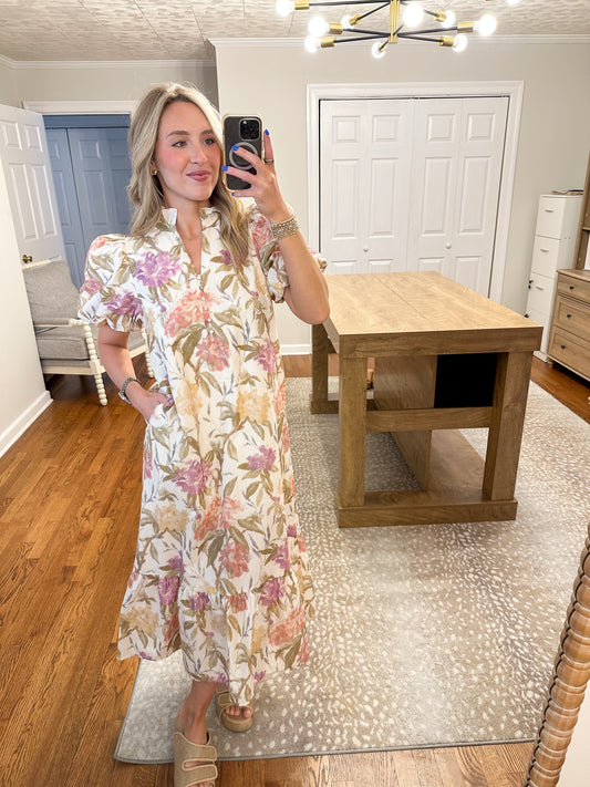 The Colette Classic Midi Dress- Ecru