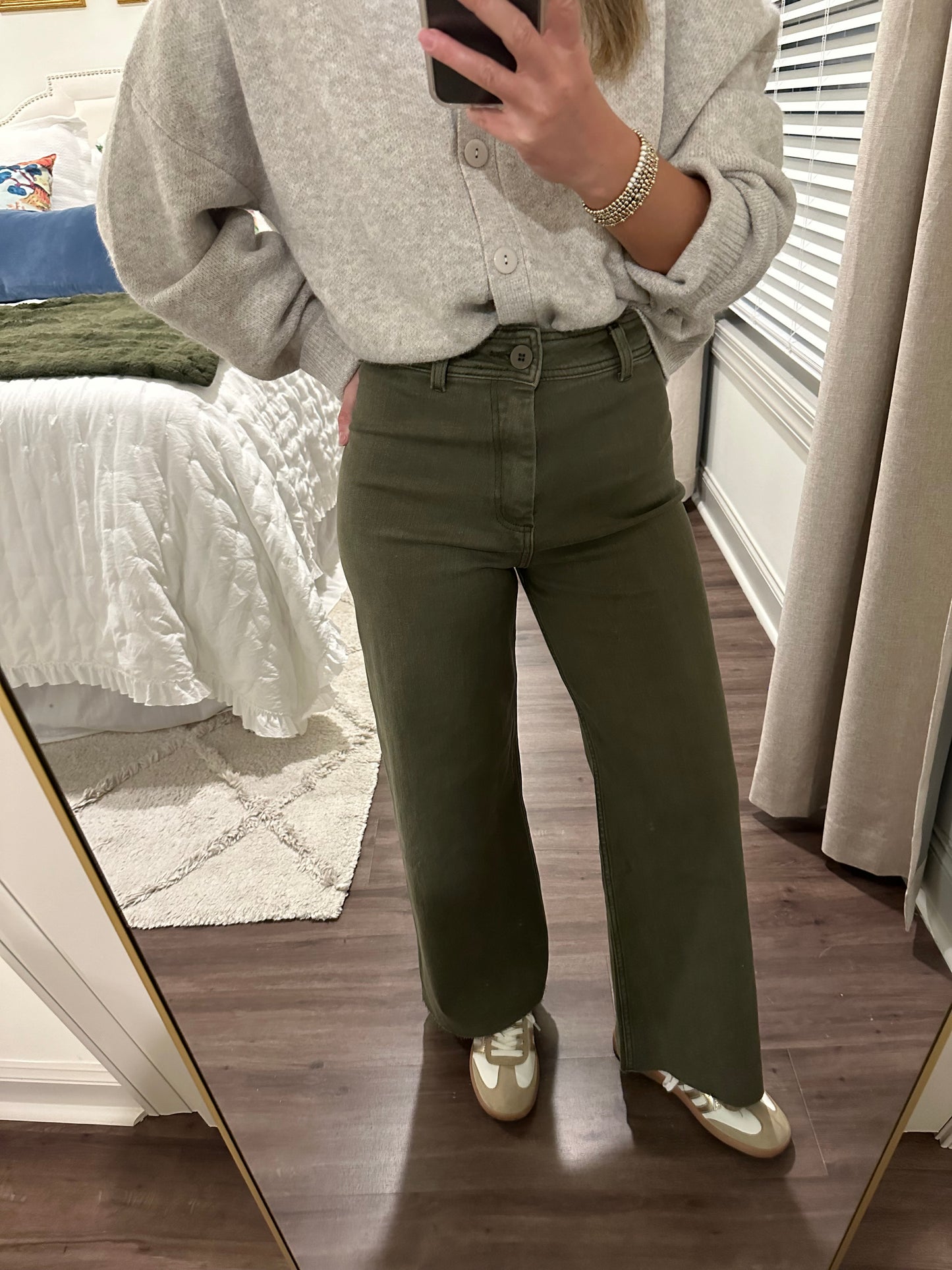 Straight Wide Leg Denim- Dark Olive