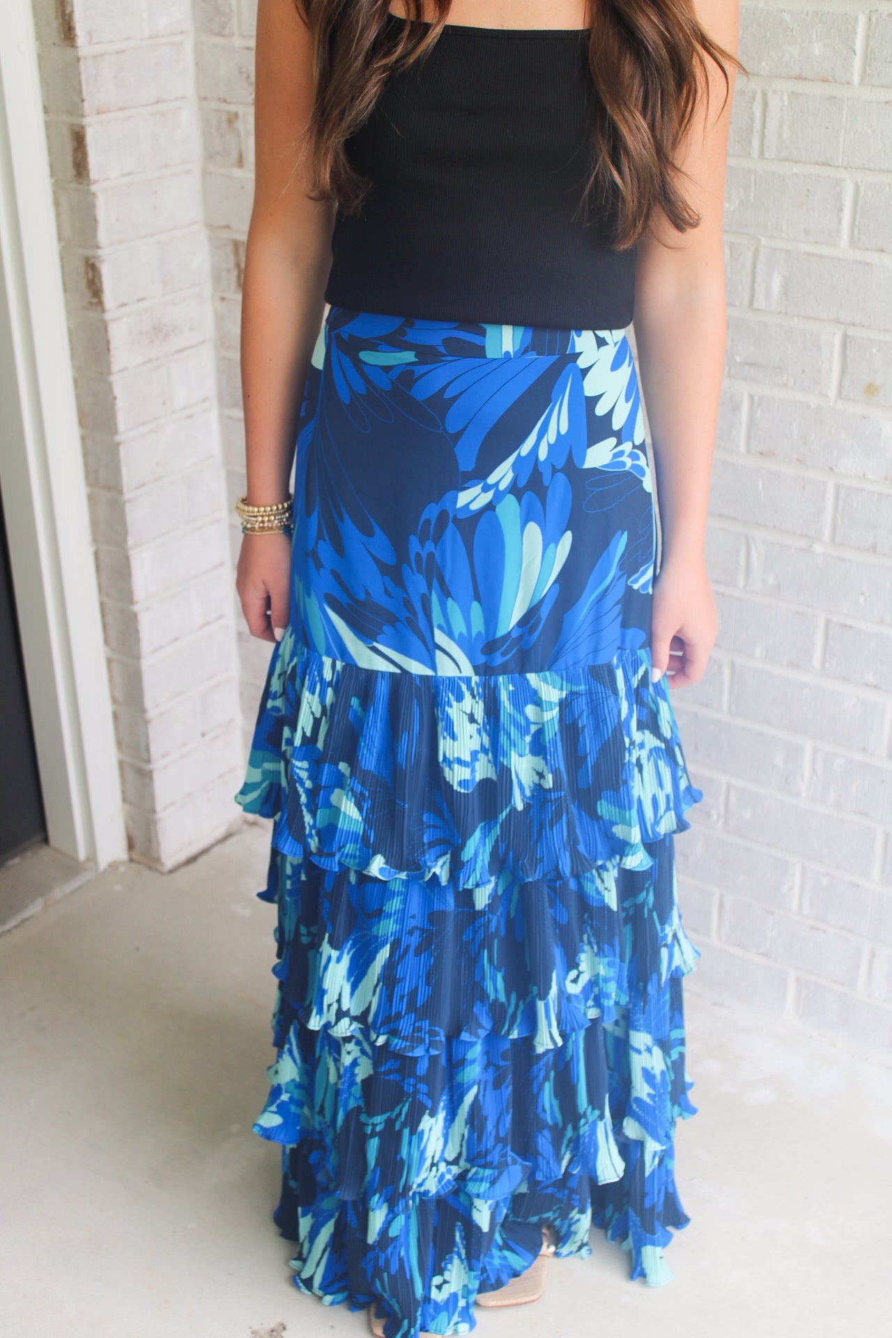Tiered Pleated Skirt- Blue