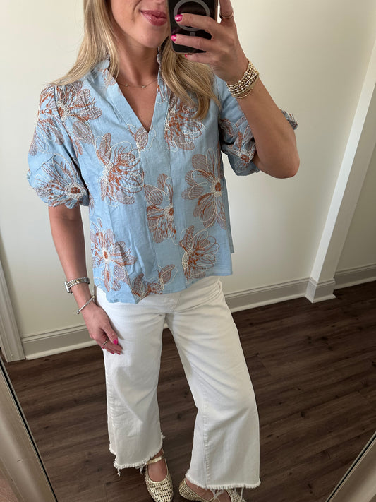 Sunday Bloom Top- Baby Blue