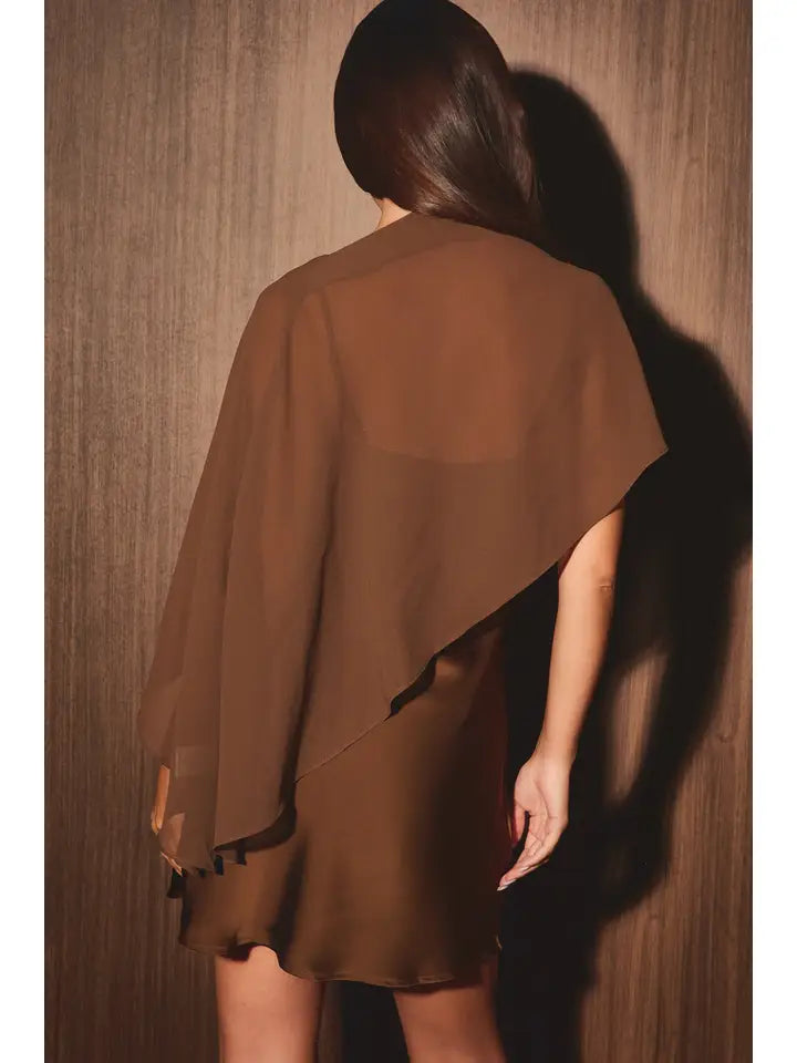 Annaleigh Mini Cape Dress- Brown