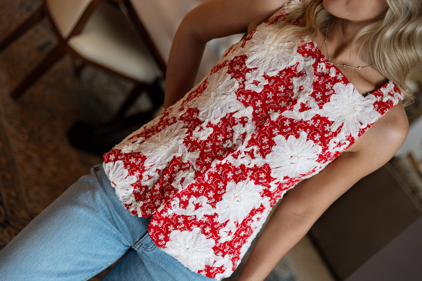 Mavis Embroidered Top- Red