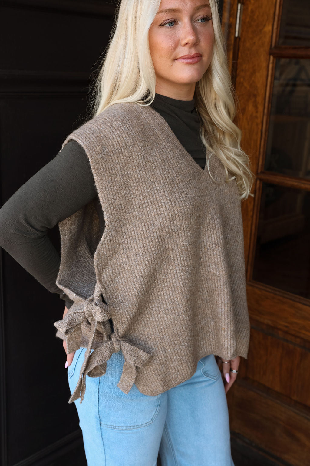 Turtleneck Jersey Top- Coal