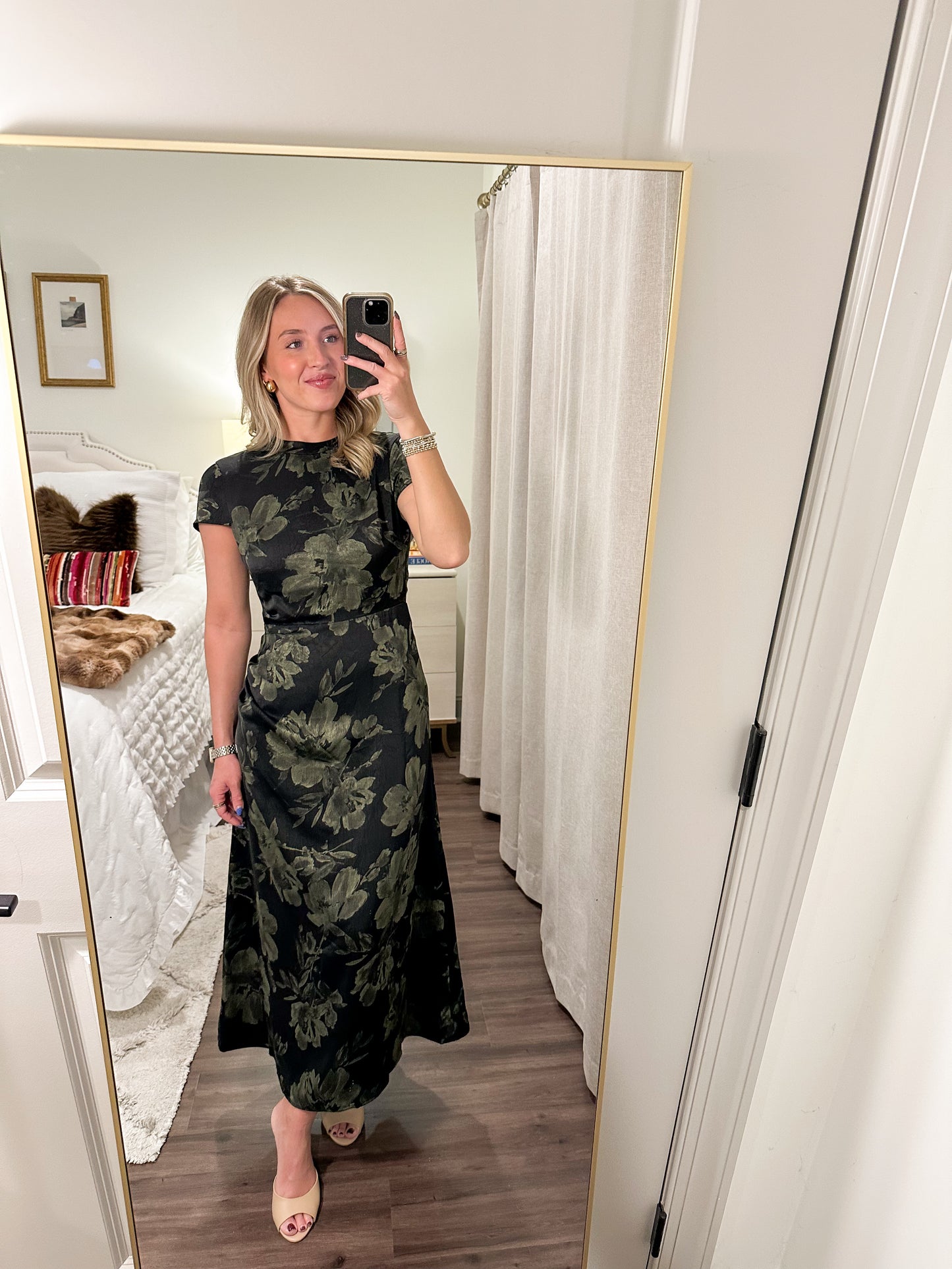 Adeline Floral Maxi Dress- Black/Olive