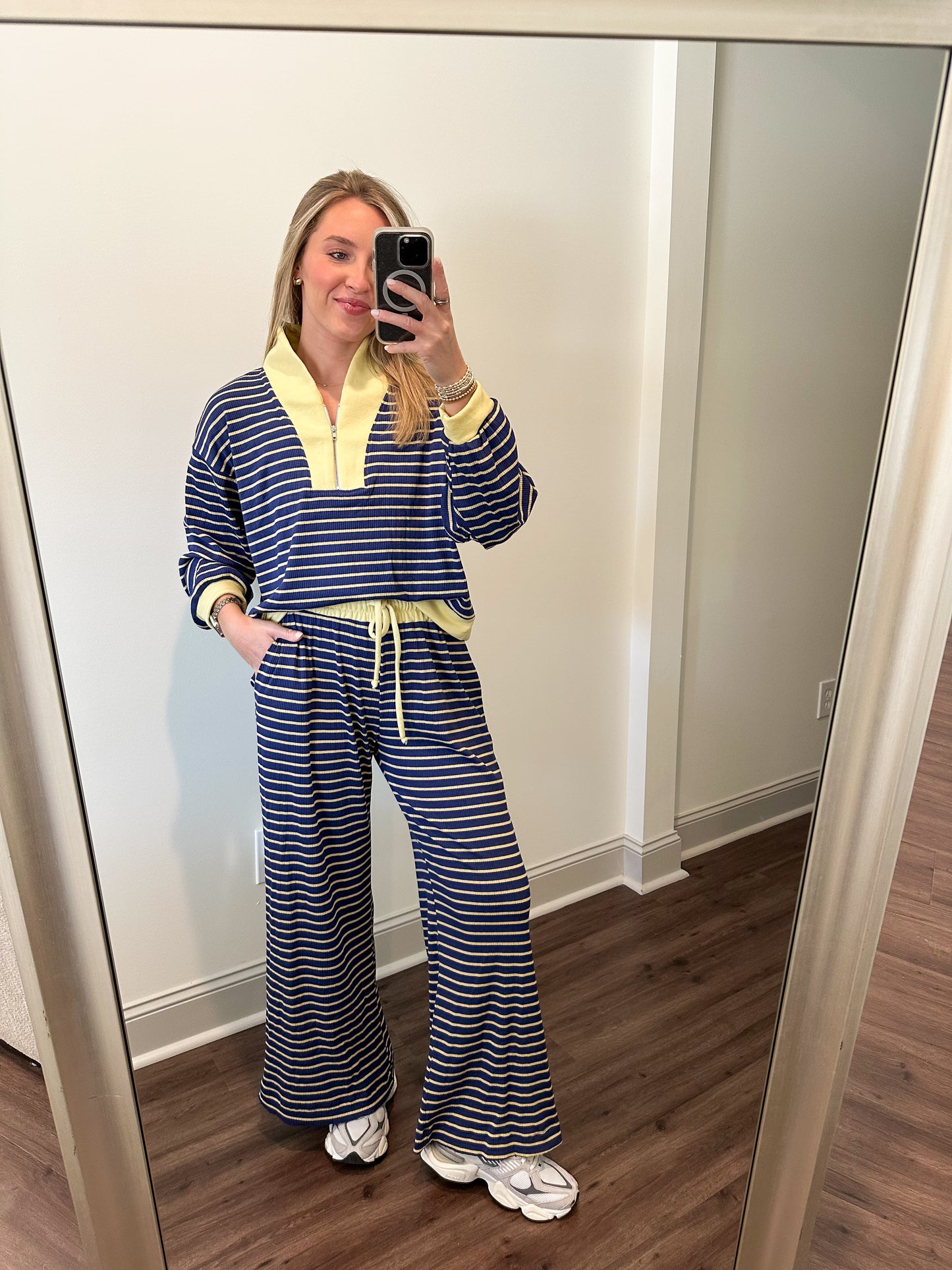 Kennedi Stripe Set- Navy/Yellow