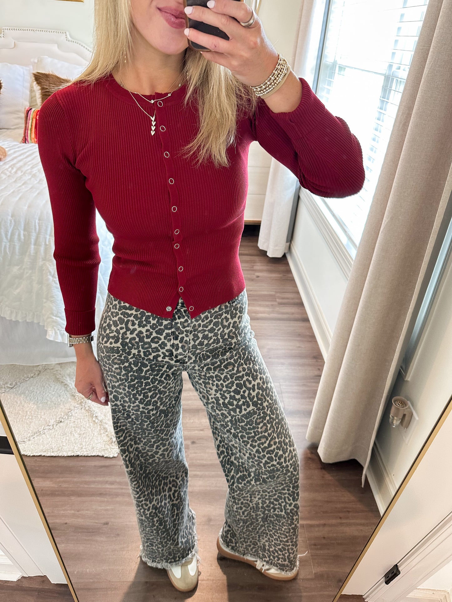 Laken Long Sleeve Cardigan- Deep Red