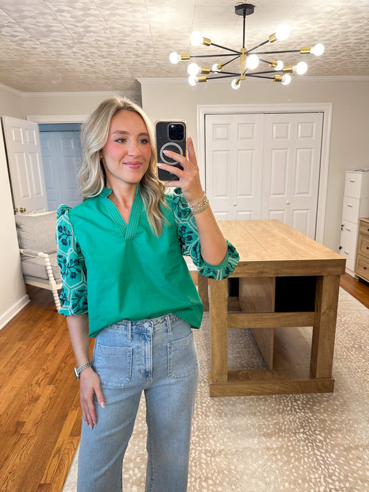 Elissa Embroidered Top- Green