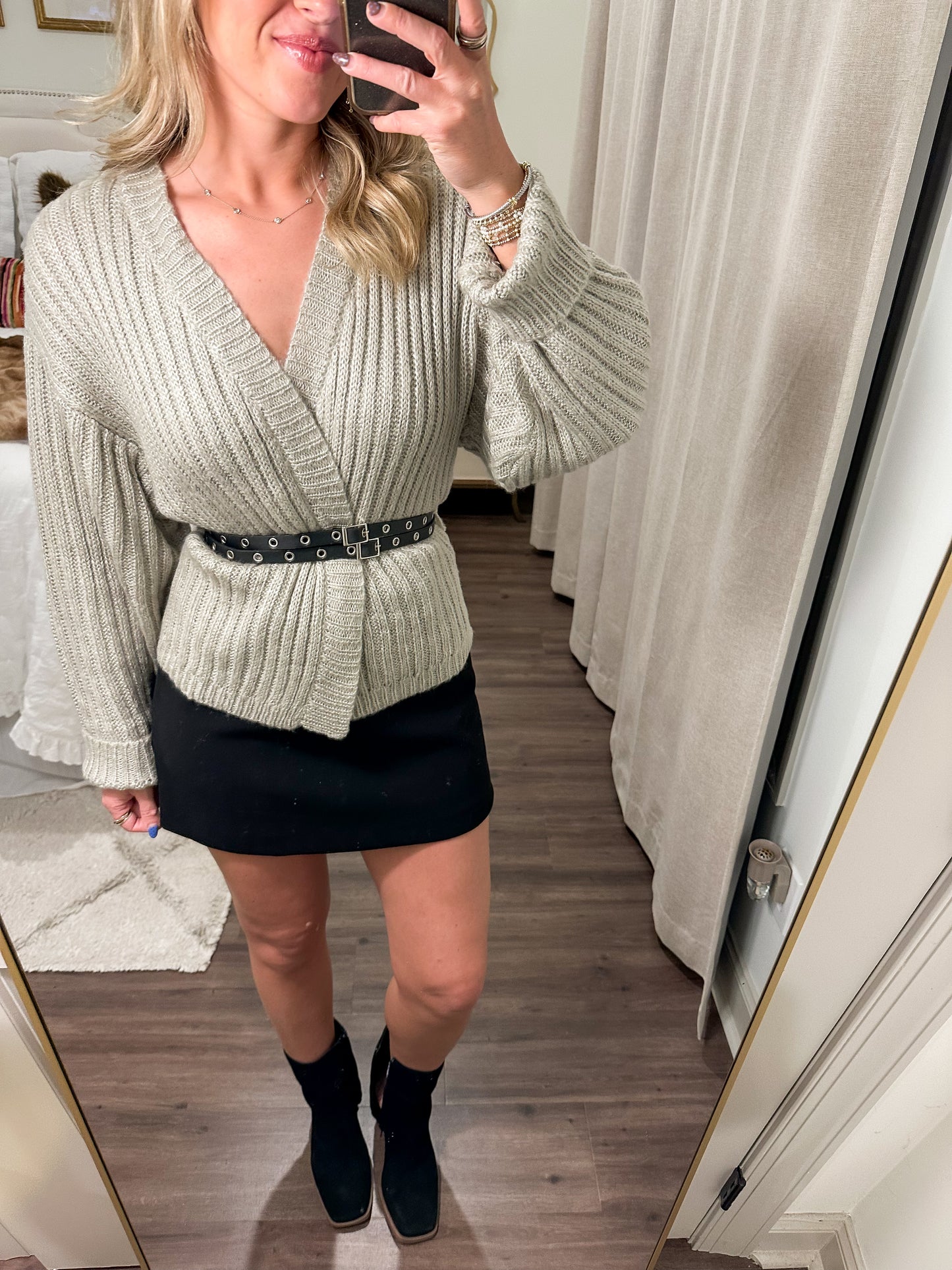 City Stroll Cardigan with Belt- Warm Grey
