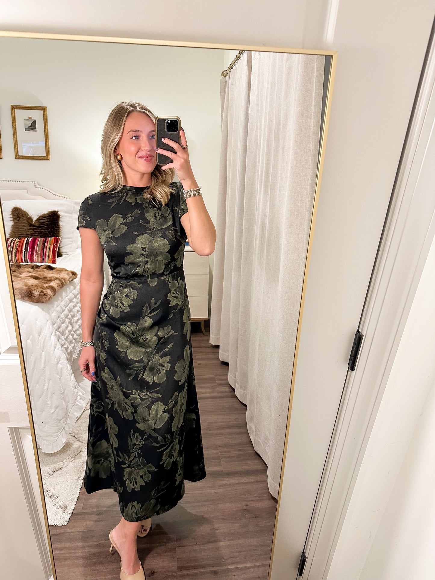 Adeline Floral Maxi Dress- Black/Olive
