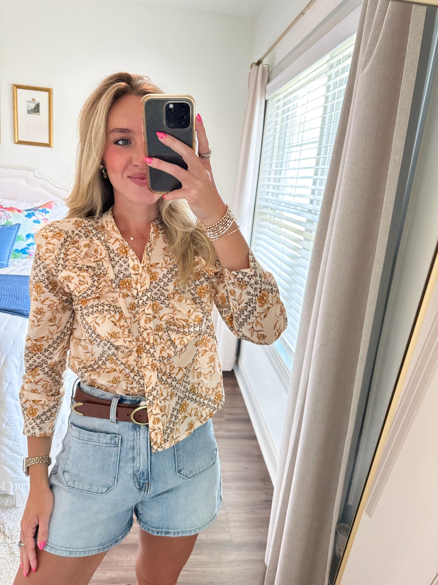 Belle Ruffled Shirt- Natural/Multi