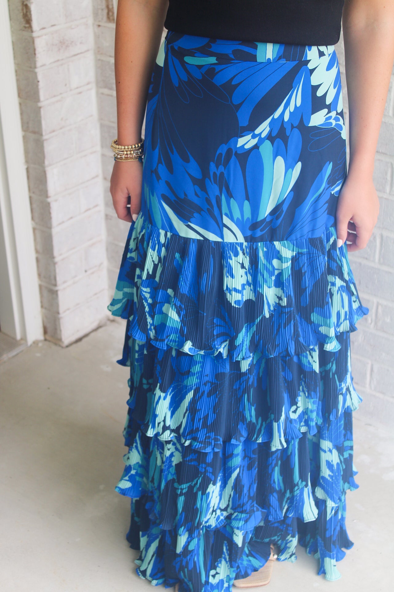 Tiered Pleated Skirt- Blue
