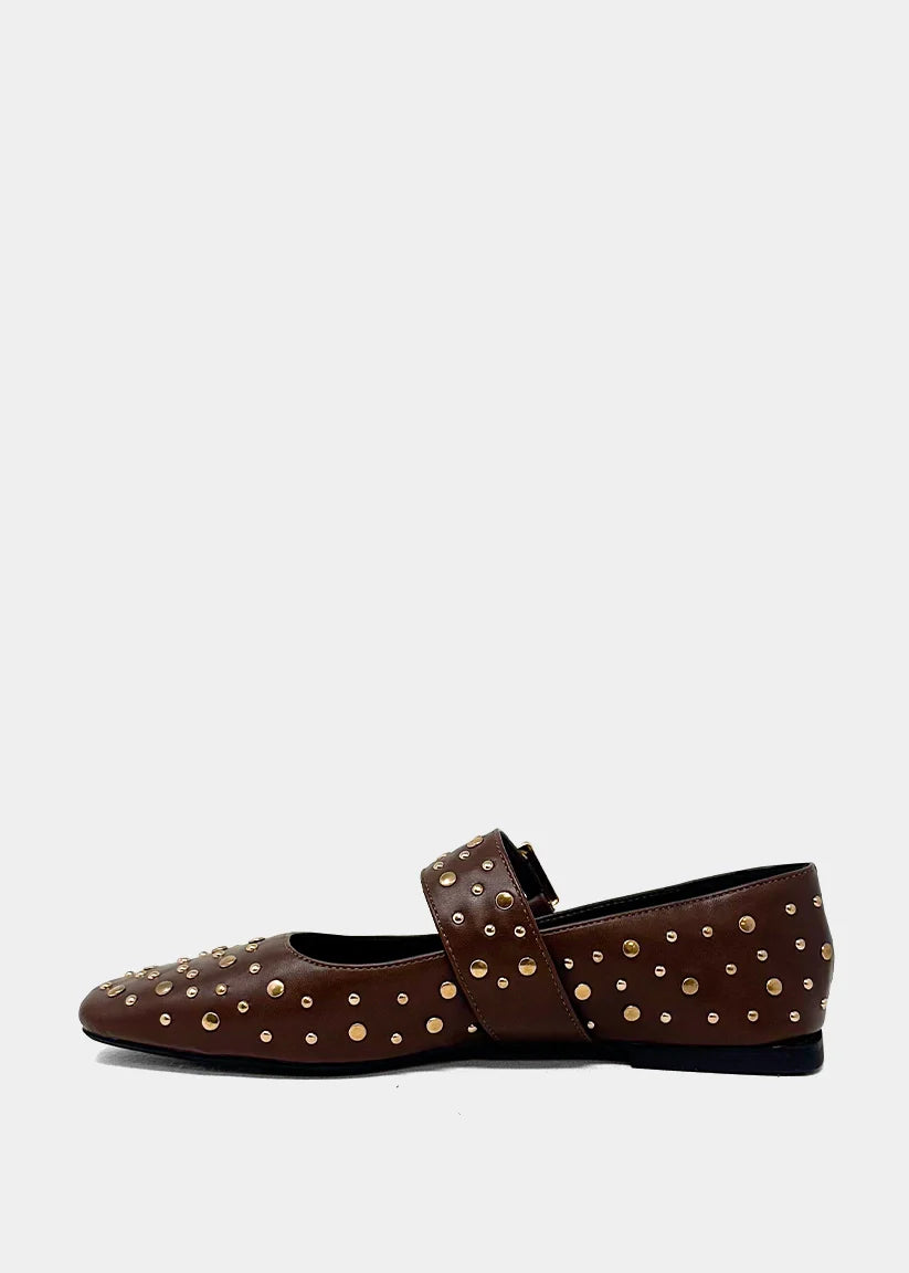 Avril Brown Studded Flat