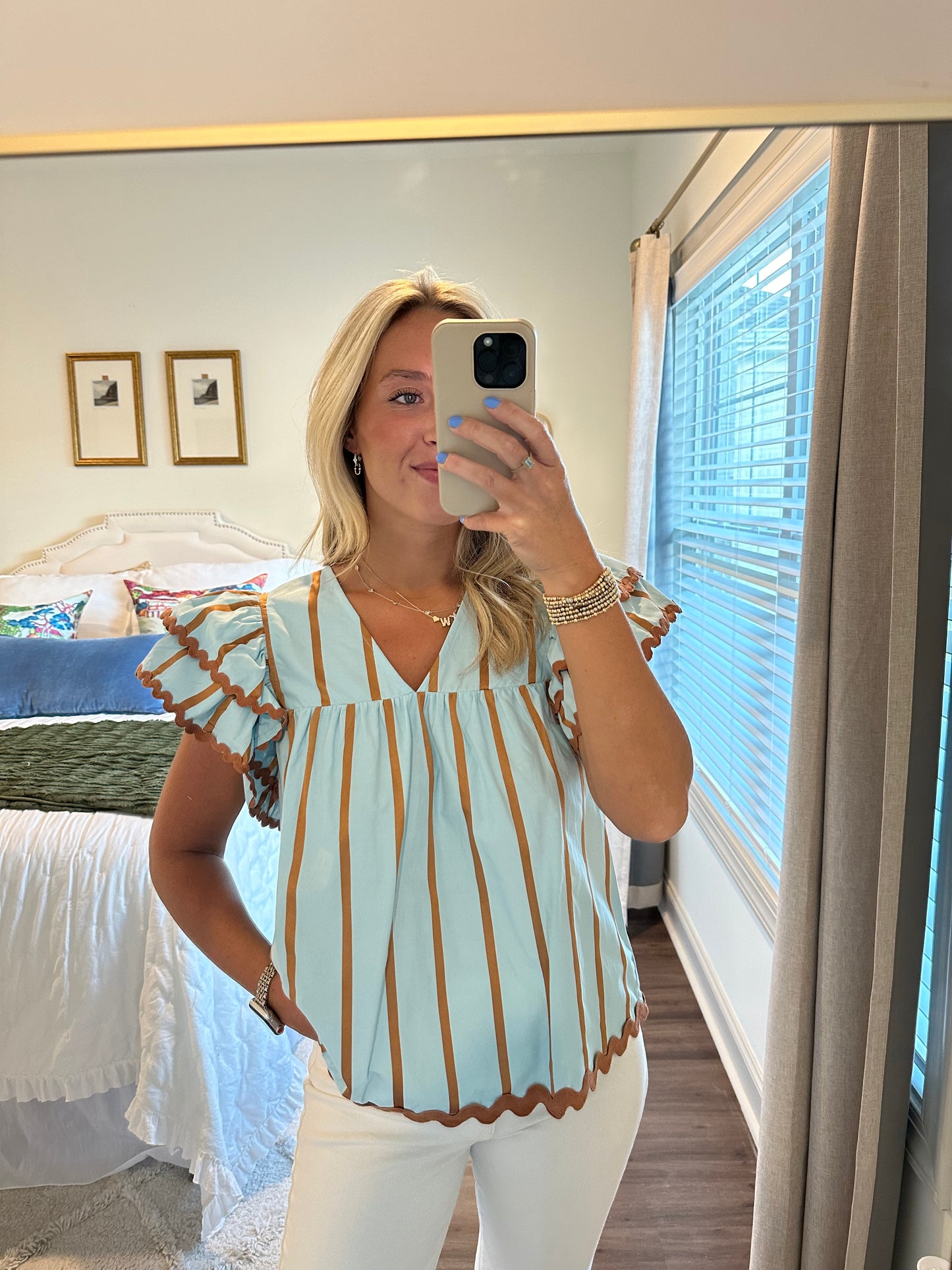 Abby Stripe Top- Blue/Rust