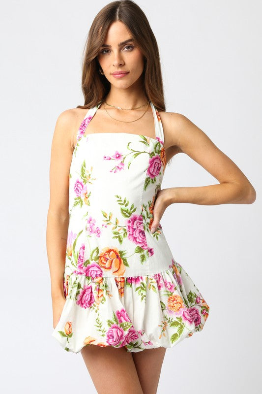 Rose Floral Puff Dress