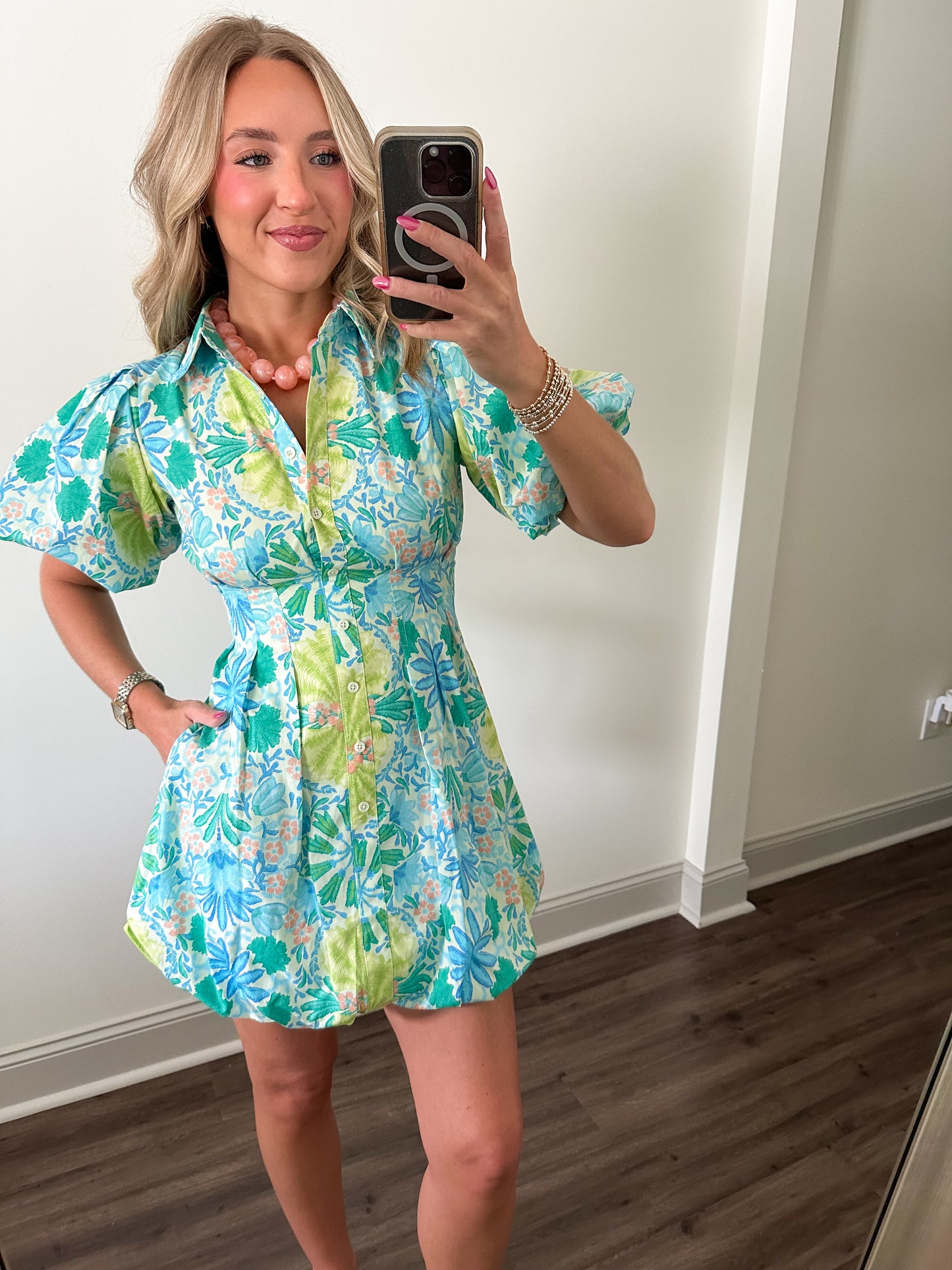 Alicia Floral Mini Dress- Lime Multi