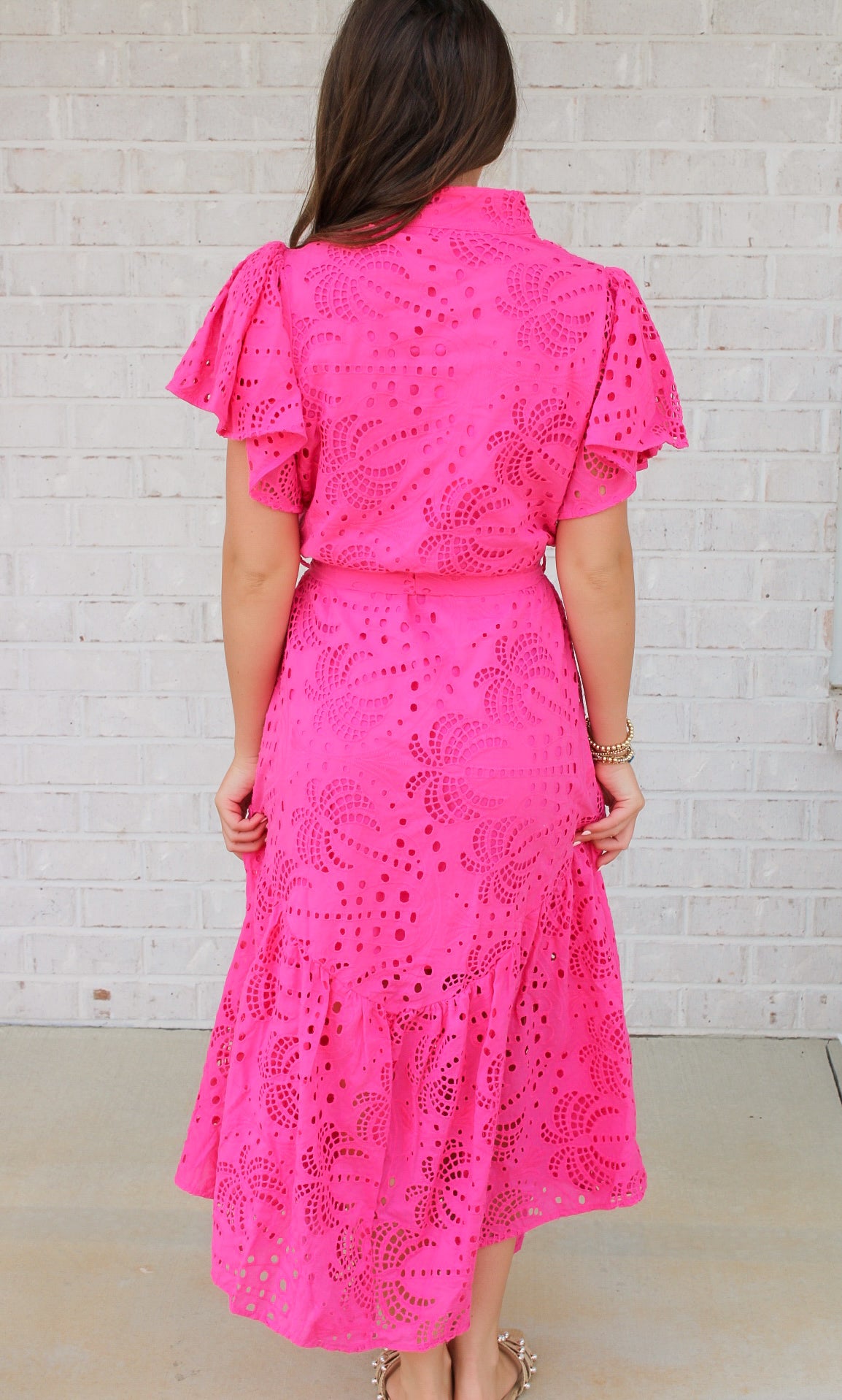 Palm Embroidered Midi- Pink