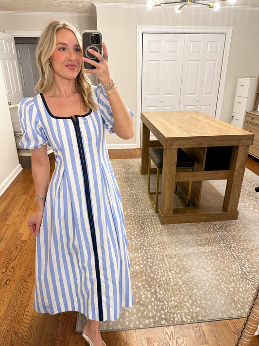 Nova Stripe Midi Dress- Blue/White