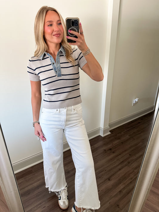 Shyla Striped Top- Grey/Navy