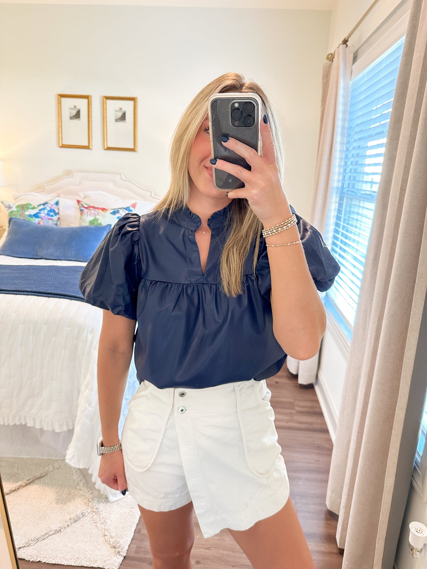 Navy Leather Top
