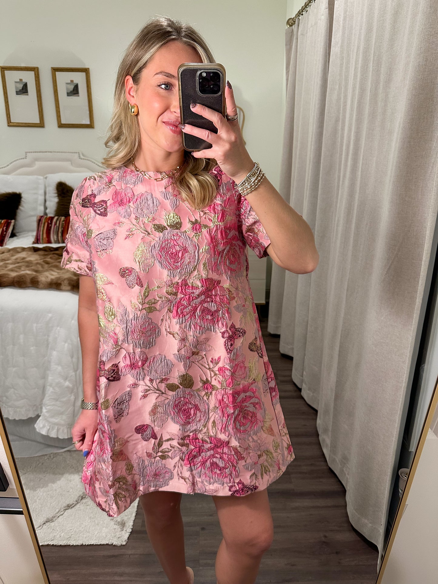 Waverly Mini Dress- Beige/Mauve/Green