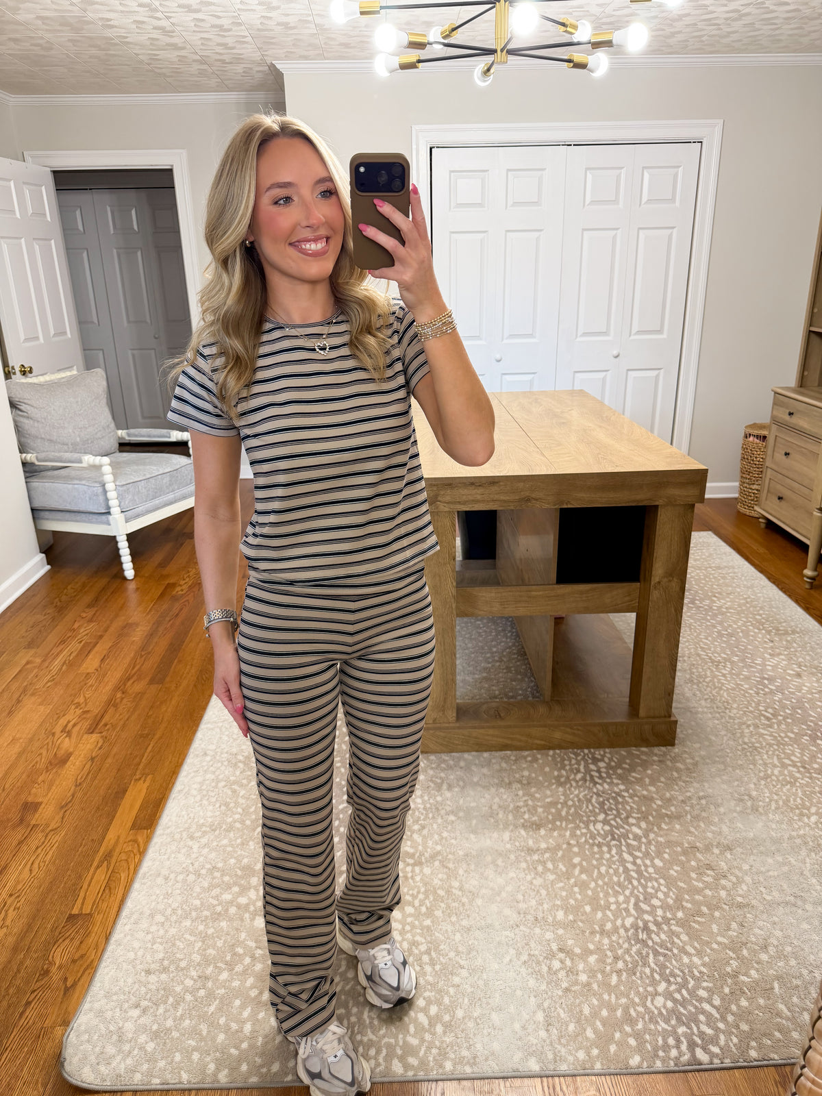 Bea Khaki Striped Baby Tee Set