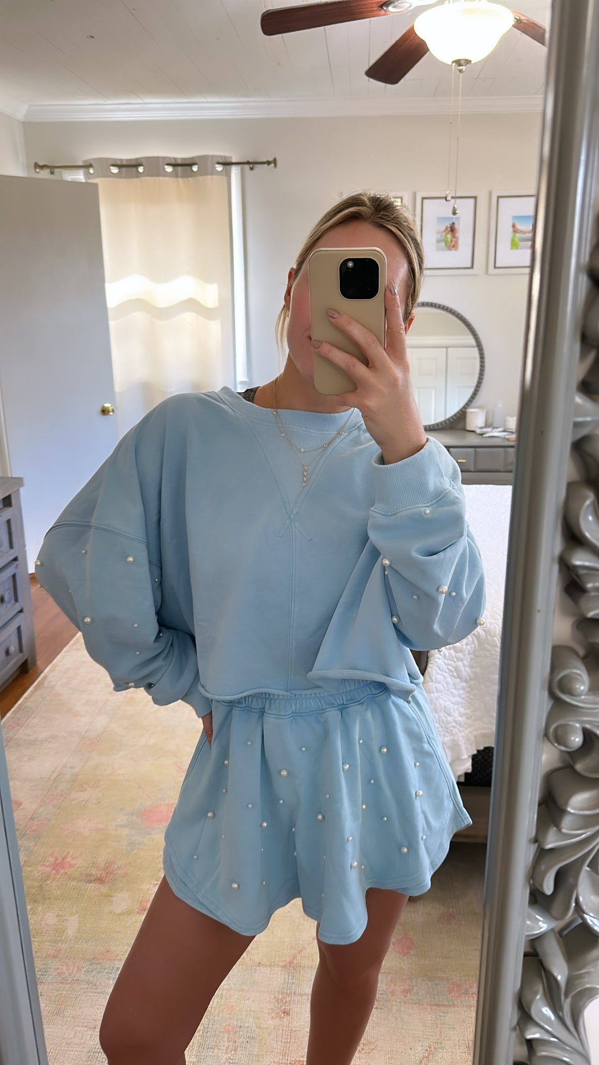Pearl Embellished Set- Blue