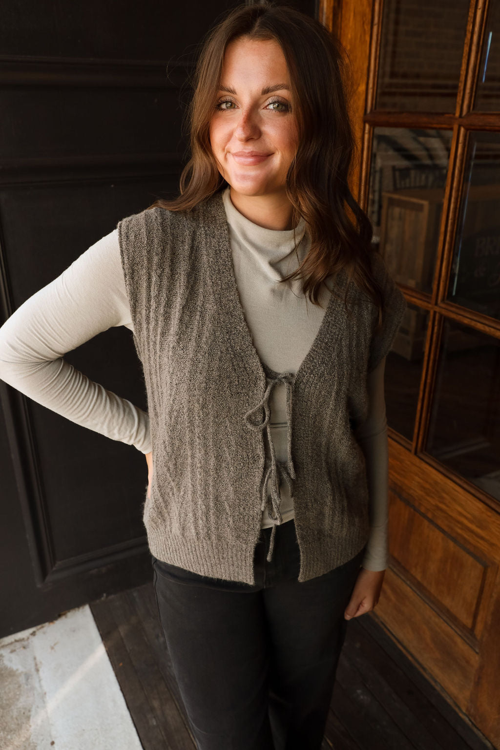 Cable Knit Vest- Dark Greige