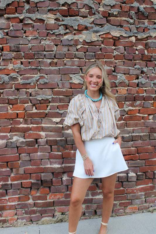 Harbor Stripe Bubble Top- Taupe