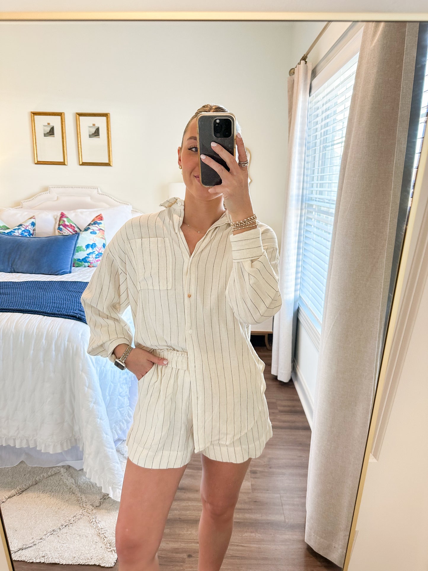 Kiera Stripe Set- Linen/Black